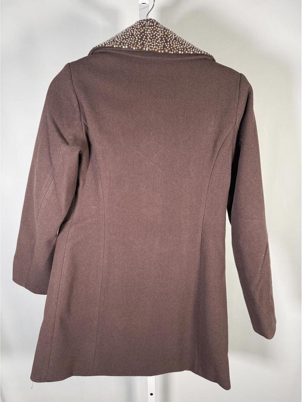 NWT Colleen Lopez Womens Faux Wool Coat Brown Removable Collar Size Small - Picture 3 of 4